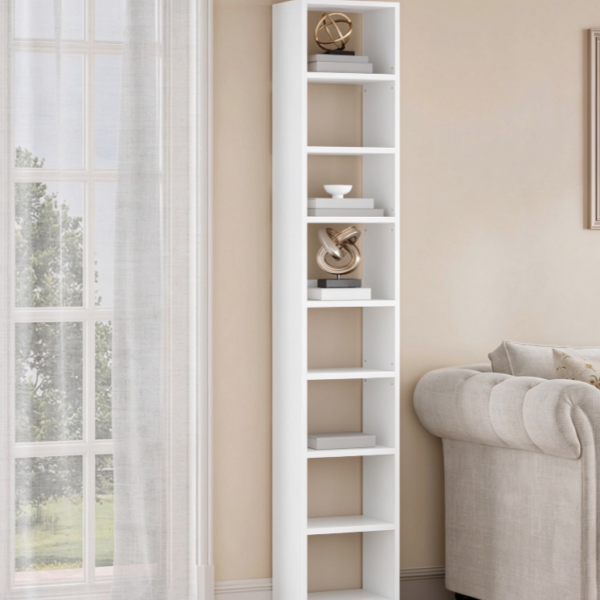 Tall Narrow Open Bookshelf for Display and Storage