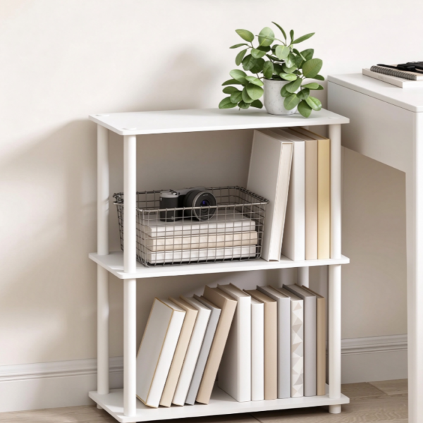 Three-Tier Compact Bookshelf with Multi-Purpose Storage