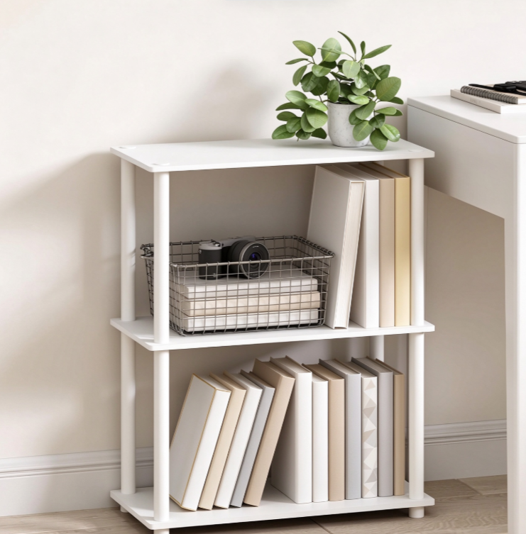 Three-Tier Compact Bookshelf with Multi-Purpose Storage