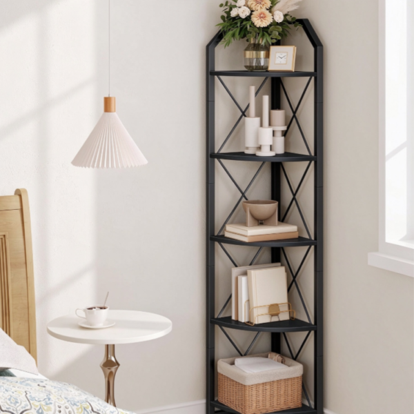 Five-Tier Corner Bookshelf for Display and Storage