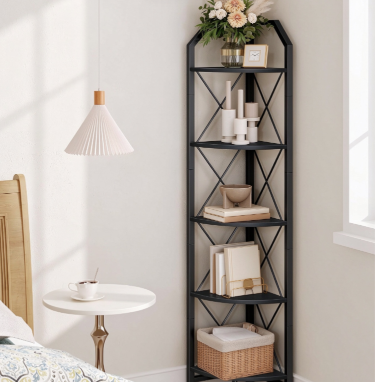 Five-Tier Corner Bookshelf for Display and Storage