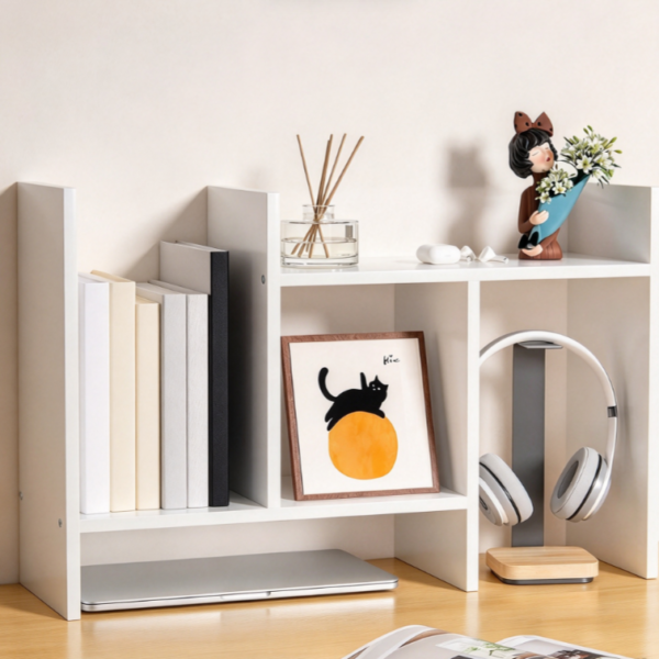 Adjustable Wooden Desktop Bookshelf with H-Frame Design