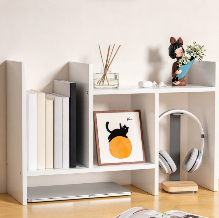 Adjustable Wooden Desktop Bookshelf with H-Frame Design