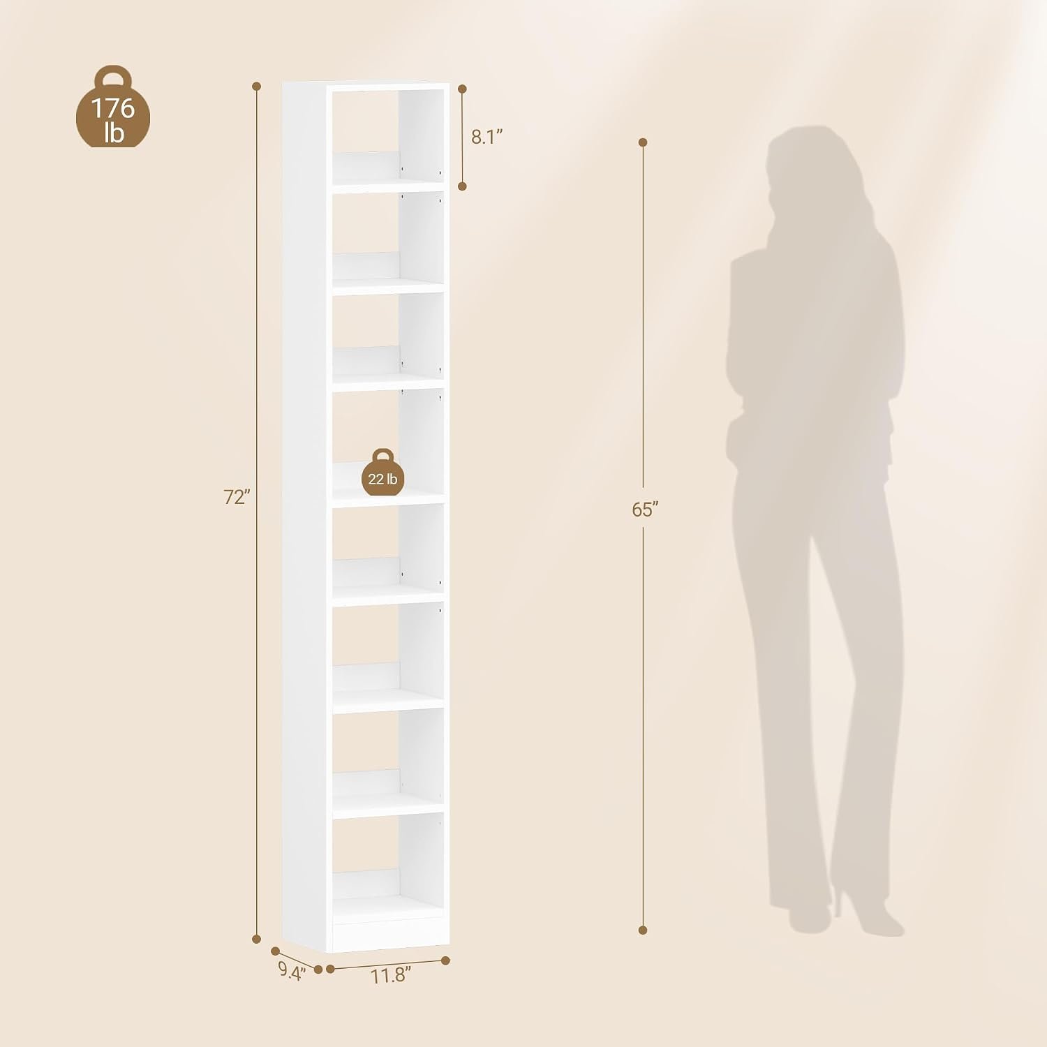 Tall Narrow Open Bookshelf for Display and Storage - Image 2