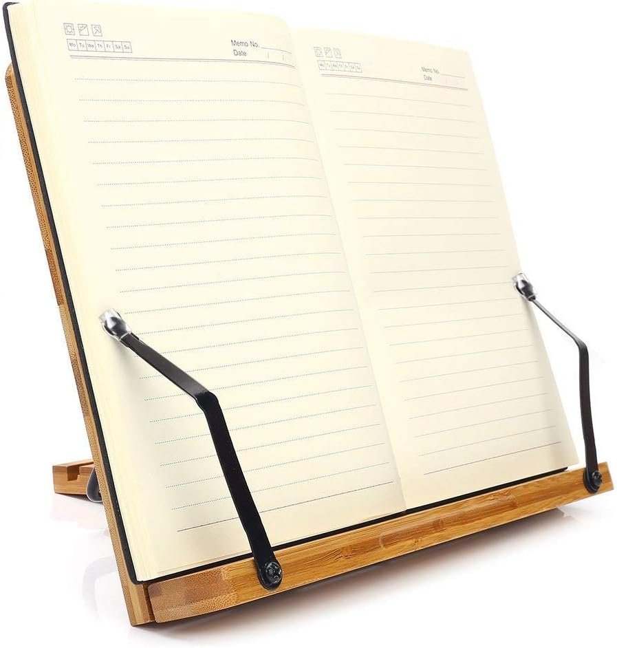 Adjustable Bamboo Book Stand with Page Clips - Image 2