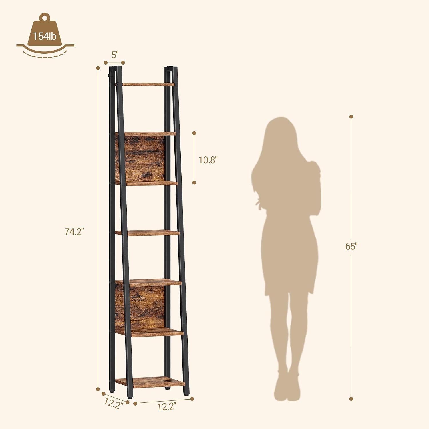Seven-Tier Ladder Bookshelf with Back Panels - Image 2