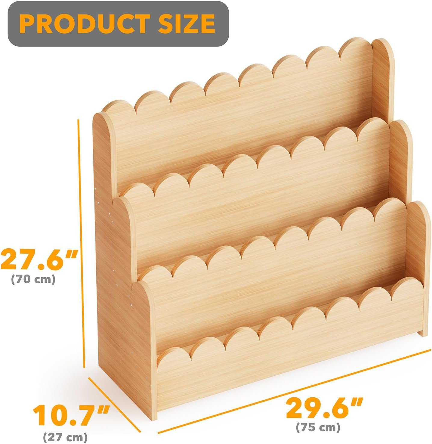 Three-Tier Scalloped Wooden Bookshelf Organizer - Image 2