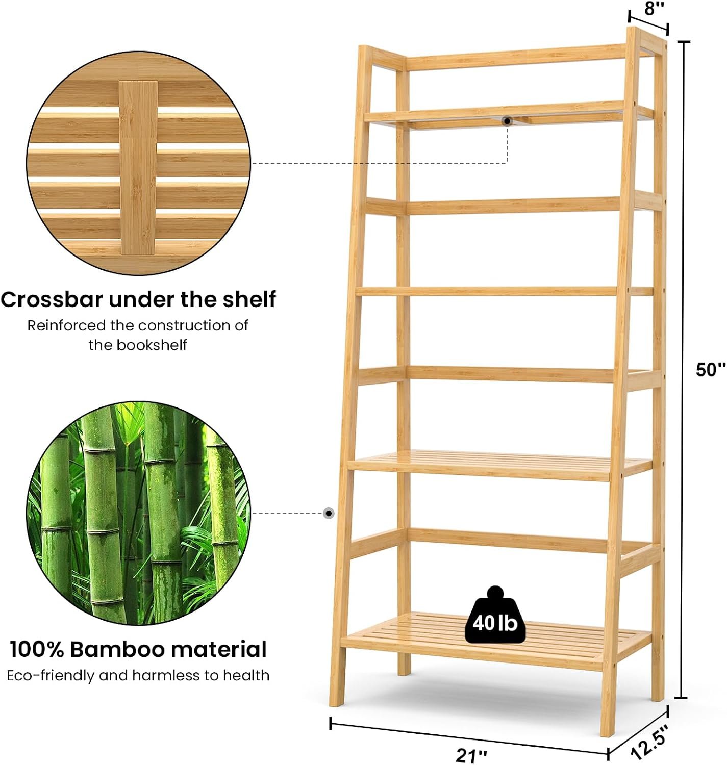 Four-Tier Wooden Ladder Bookshelf Organizer - Image 2