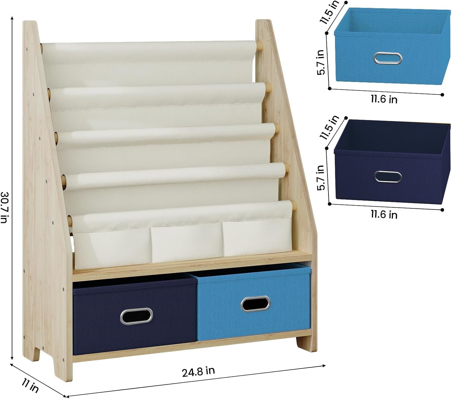 Four-Tier Wooden Kids Bookshelf with Storage Bins - Image 2