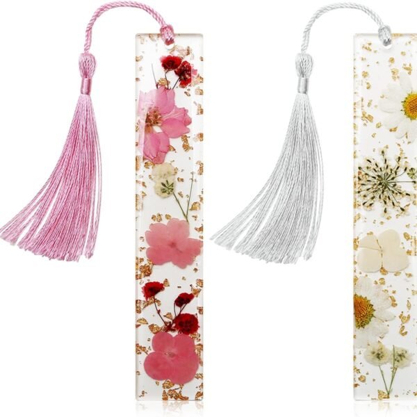 Dried Flower Resin Bookmarks with Decorative Tassels