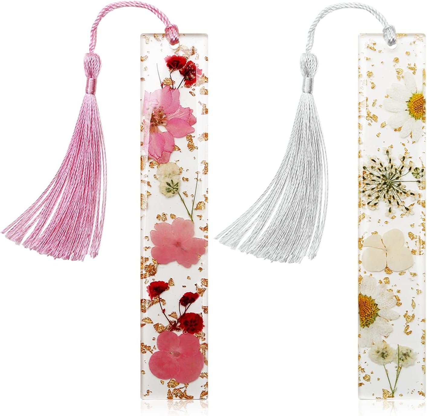 Dried Flower Resin Bookmarks with Decorative Tassels