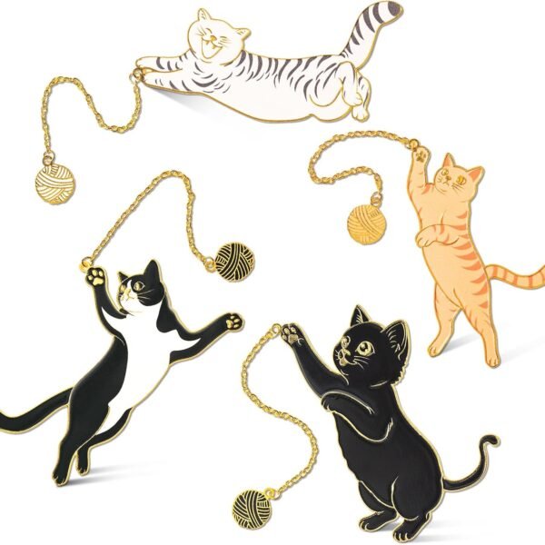 Metal Cat Bookmarks with Decorative Chains