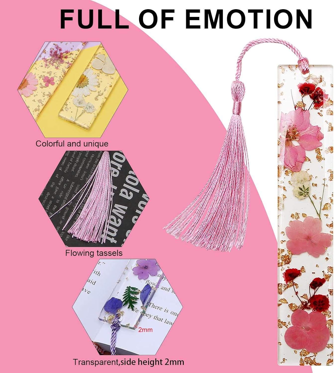 Dried Flower Resin Bookmarks with Decorative Tassels - Image 2