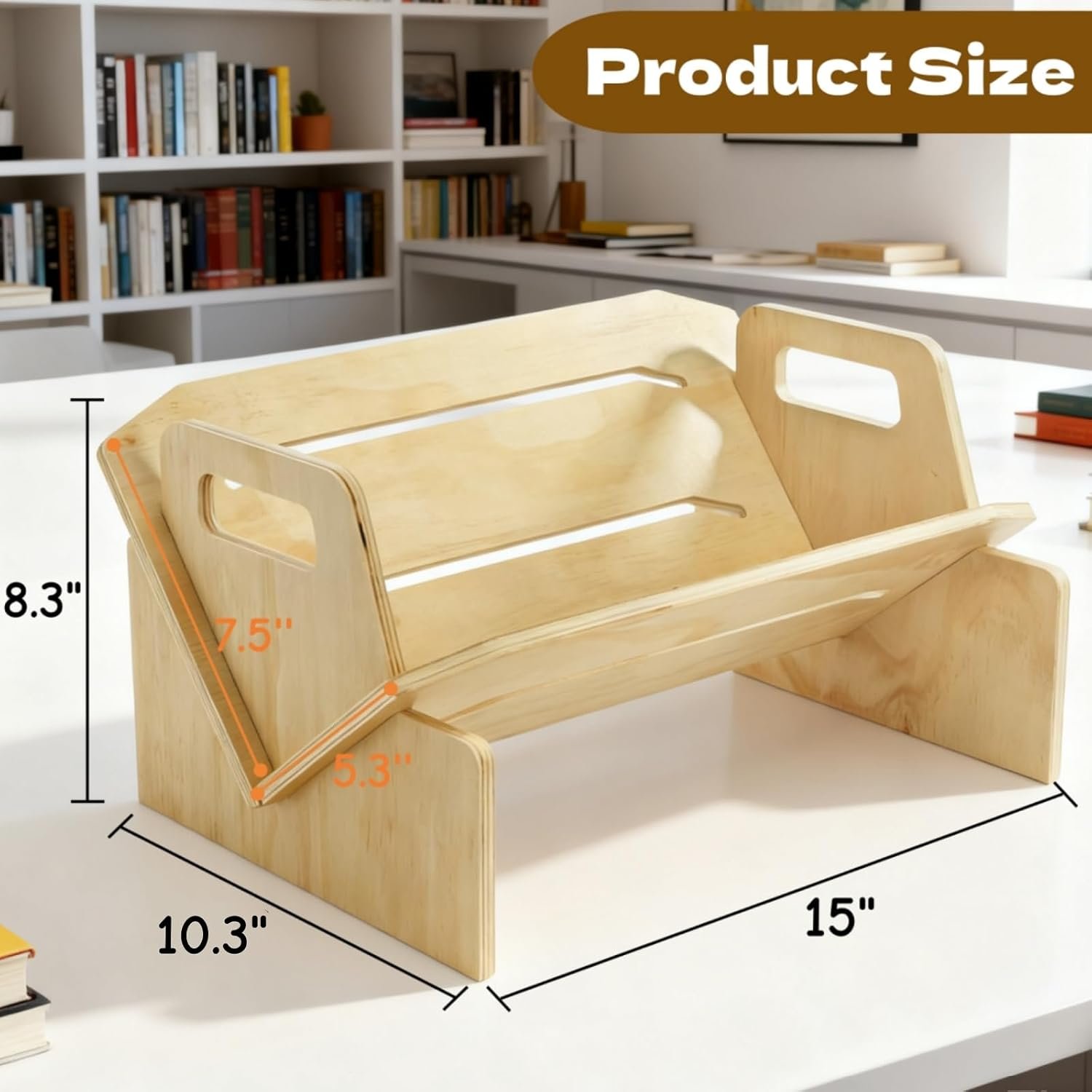 Wooden Desktop Bookshelf with Handle and Slanted Design - Image 2