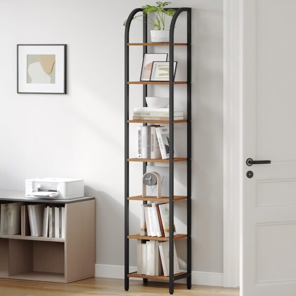 Narrow Bookshelf with Steel Frame for Vertical Storage