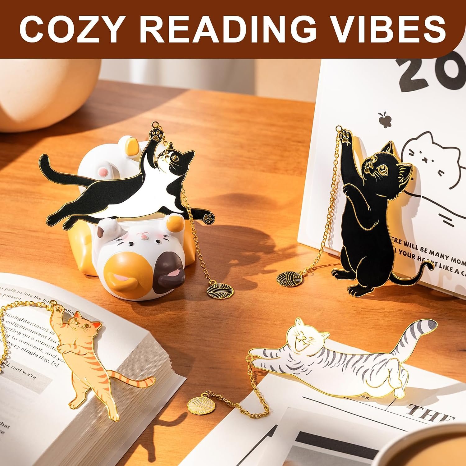 Metal Cat Bookmarks with Decorative Chains - Image 2