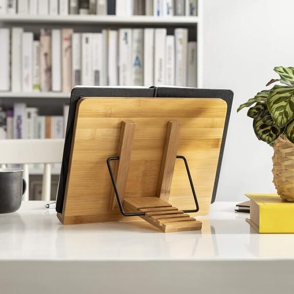 Adjustable Bamboo Book Stand with Page Clips