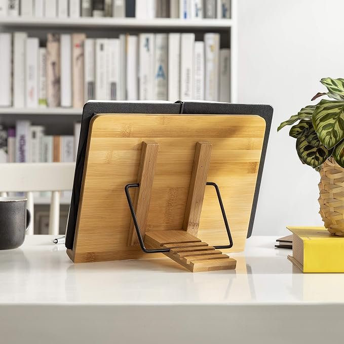 Adjustable Bamboo Book Stand with Page Clips